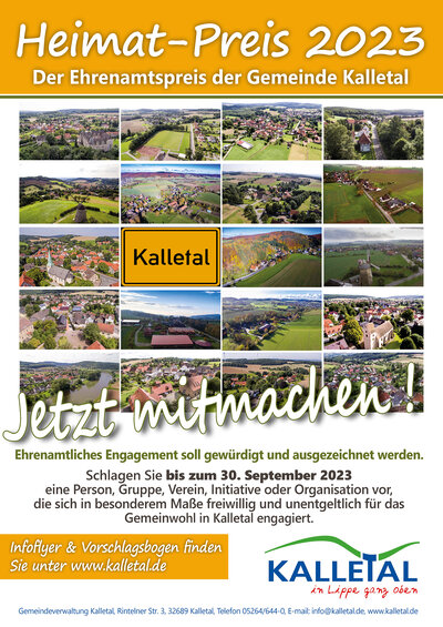 Plakat Heimatpreis 2023 - Gemeinde Kalletal Plakat Heimatpreis 2023